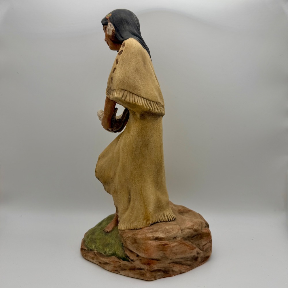 Native Woman Holding Dove Ceramic Figurine Signed Southwest Boho Rustic Decor - Picture 5 of 7